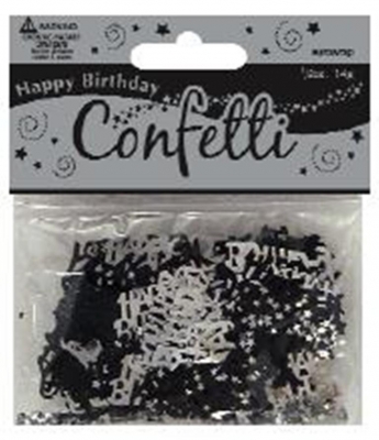 Silver/Black Happy Bday Confetti