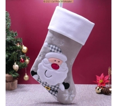 Deluxe Plush Silver White Top Santa Stocking 40cm X 25cm