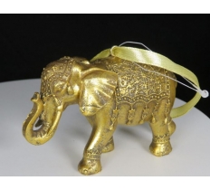 Resin Hanging Elephant Gold on Satin Ribbon