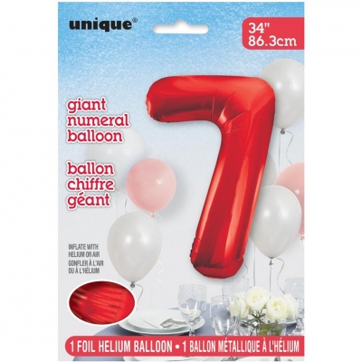 Red Number 7 Shaped Foil Balloon 34"