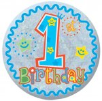 Happy 1st Birthday Boy Holographic Badges 5.5cm