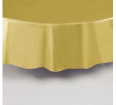 Gold Solid Round Plastic Table Cover 84"