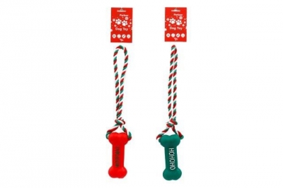 Christmas Bone With Rope Pet Tug Toy