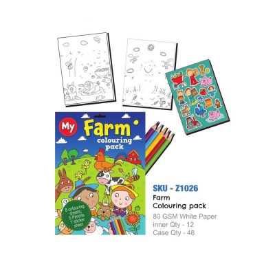 A4 Farm 8 page Colouring Pack With Colour Pencils