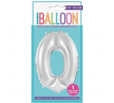 Silver Number 0 Shaped Foil Balloon 14"