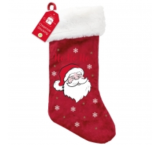 Christmas Stocking Red Plush Velvet & Print