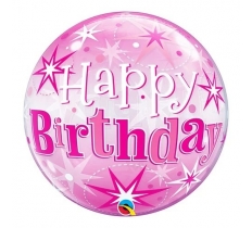 Qualatex 22" Pink Starbust Birthday Bubble Balloon