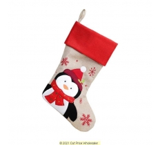 Deluxe Plush Hessian Red Top Penguin Stocking 40cm X 25cm