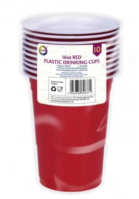 Red Plastic Drinking Cups 10Pk 16oz