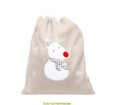 Deluxe Plush Silver Reindeer Christmas Sack 50cm X 70cm