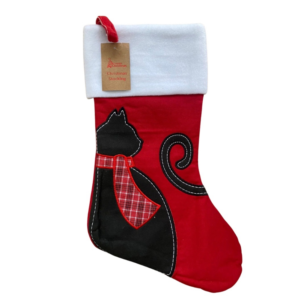 Deluxe Plush Cat Christmas Stocking 40x25cm - Click Image to Close