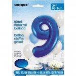 Blue Number 9 Shaped Foil Balloon 34"