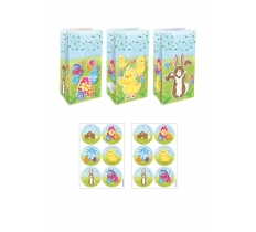 Easter Paper Party Bags With Stickers X 12 ( 14p Each )