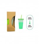 Green 700ml Colour Changing Drinking Cup & Straw Pack of 5