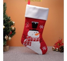 DELUXE PLUSH RED FLUFFY SNOWMAN STOCKING 40CM X 25CM