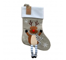 Deluxe Plush Silver Reindeer With Legs Christmas Stocking