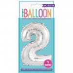 Silver Number 2 Shaped Foil Balloon 14"