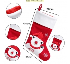 Deluxe Plush Red Polar Bear With 3D Hat Stocking 40cm X 25cm