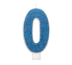 Blue Glitz Glitter Number 0 Birthday Candle