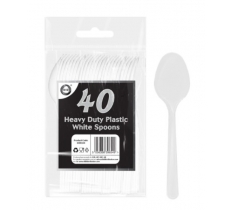 40pc Heavy Duty Plastic White Spoons
