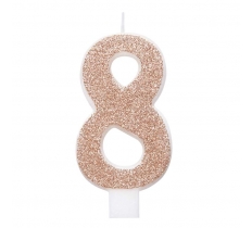 Birthday Rose Gold Glitz Glitter Number 8 Birthday Candle