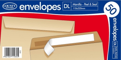 County DL Manilla Peel & Seal Envelopes 50 Pack