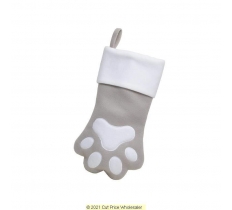 Deluxe Plush Silver Paw Print Stocking 40cm X 25cm