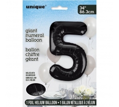 Black Number 5 Shaped Foil Balloon 34"