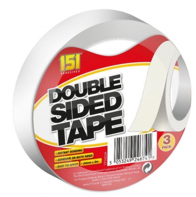 Double Sided Tape 3 Pack 8M x 24Mm x 0.15Mm