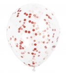12" Clear Latex Balloons With Ruby Red Confetti Pack Of 6