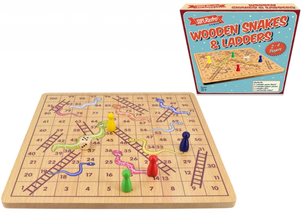 Retro Wooden Board Snakes And Ladders - Click Image to Close