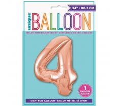 Rose Gold Number 4 Shaped Foil Balloon 34"