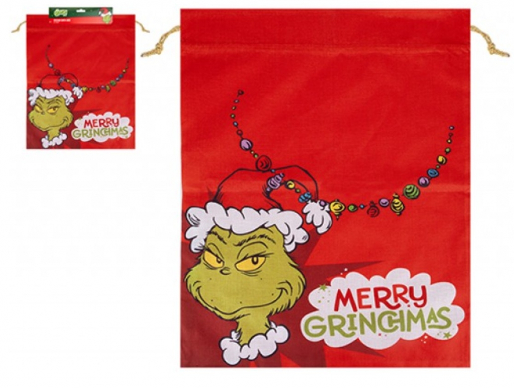 Grinch Printed Hessian Santa Sack 80cm X 60cm - Click Image to Close