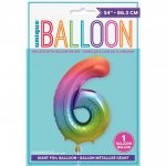 Rainbow Number 6 Shaped Foil Balloon 34"
