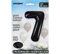 Black Number 7 Shaped Foil Balloon 34"