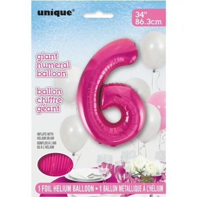Pink Number 6 Shaped Foil Balloon 34"