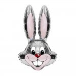 35" Silver / Grey Bunny Rabbit Head Foil Balloon Packaged