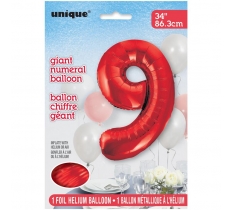 Red Number 9 Shaped Foil Balloon 34"