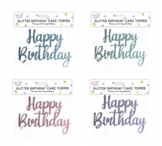 Pastel Glitter Happy Birthday Cake Topper
