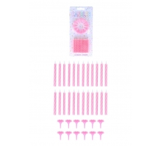 Pink Party Candles with 12 Holders (6cm) 24-Pack