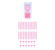 Pink Party Candles with 12 Holders (6cm) 24-Pack