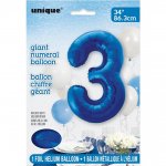 Blue Number 3 Shaped Foil Balloon 34"