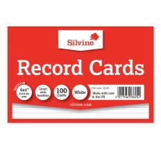 Silvine 100 White Ruled Record Cards 152mm X 102mm