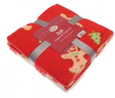 Gingerbread Festive Design Fleece Throws 125x150cm 2PC