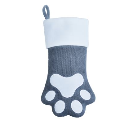 Deluxe Plush Paw Grey Knitted Stocking 40cm x 25cm