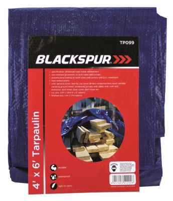 Blackspur 6' ( 1.8M ) X 4' ( 1.2M ) Tarpaulin - Blue