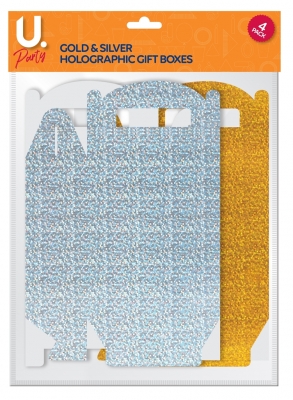 Holographic Gift Box Gold & Silver, 4 Pack