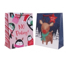 Christmas Gift Bag Reindeer/Penguin Large ( 26 x 32 x 12cm)