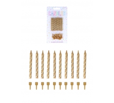 Gold Party Candles with 10 Holders (6cm) 10-Pack