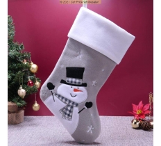 Deluxe Plush Silver White Top Snowman Stocking 40cm X 25cm